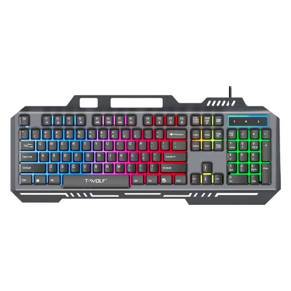 T16 wired keyboard iron plate metal panel USB game luminous mobile phone holder computer backlit keyboard