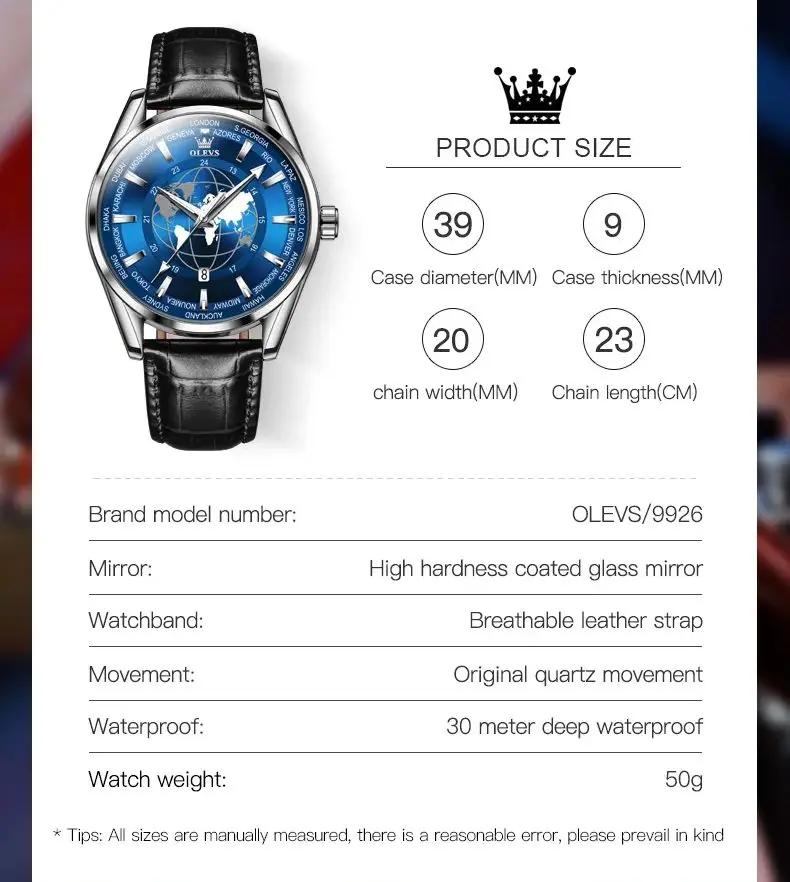 OLEVS 9926 reloj de cuarzo Original a la moda para hombre, reloj de pulsera de negocios con fecha automática, relojes luminosos impermeables de cuero de marca superior para hombre