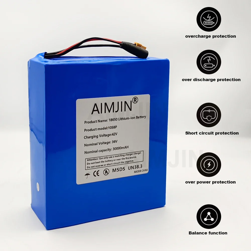 36V 30000mAh 10S8P 18650 lithium battery pack, 1000W built-in BMS, suitable for various energy storage backup+Charger