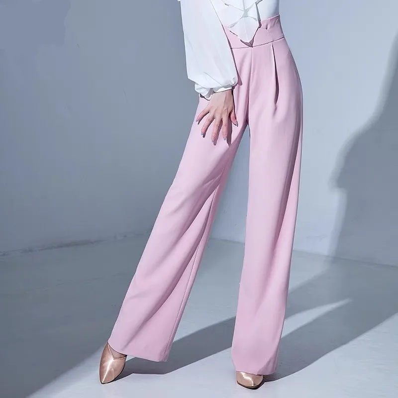 Pink Black Modern Latin Dance Trousers For Women New Ballroom National Standard Latin Dance Pants High Waist Loose Practice Wear