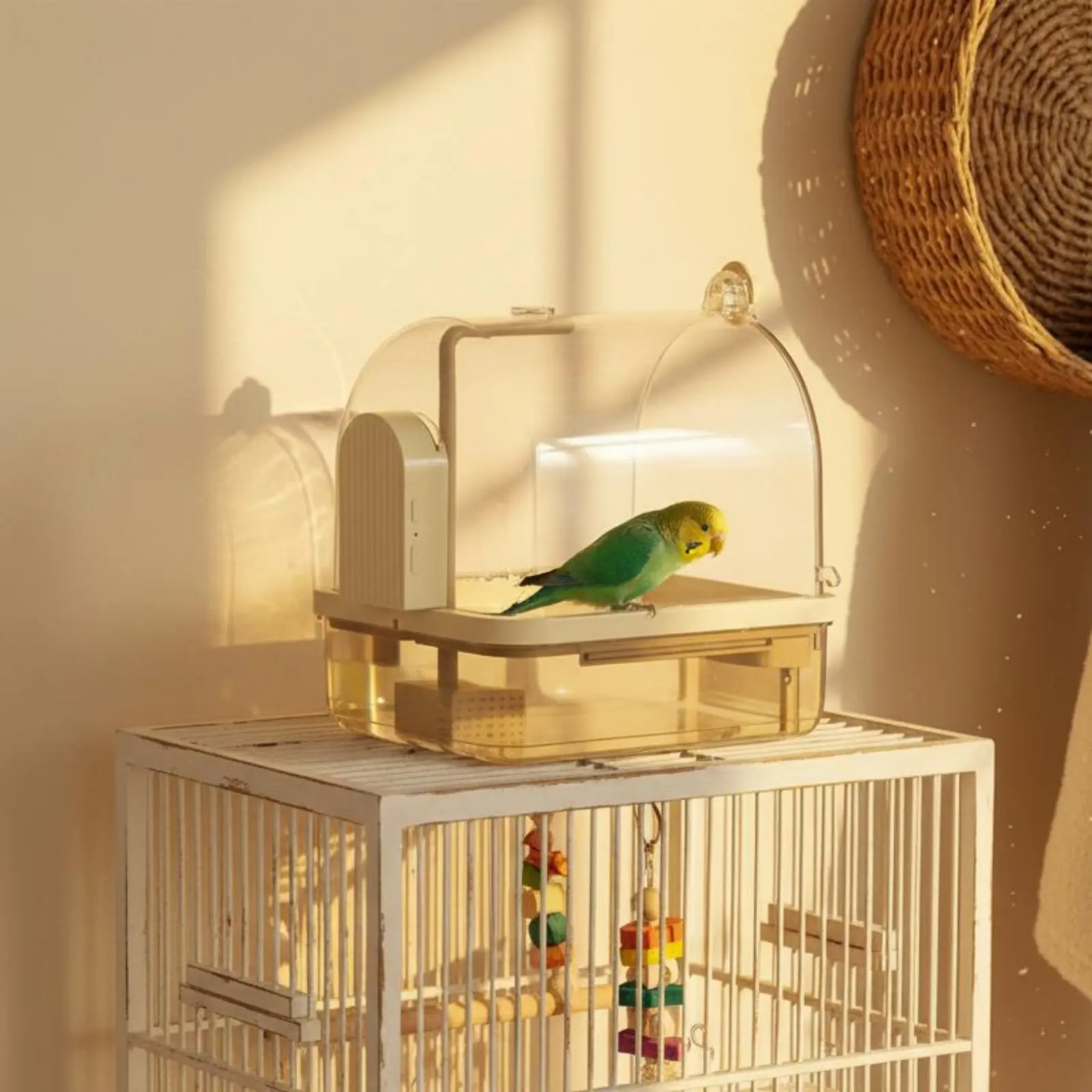 Hanging Avian Shower Transparent Panoramic View Enclosed Avian Bathing Box Parakeet Bath House Easy to Disassemble Pet Supplies view 6