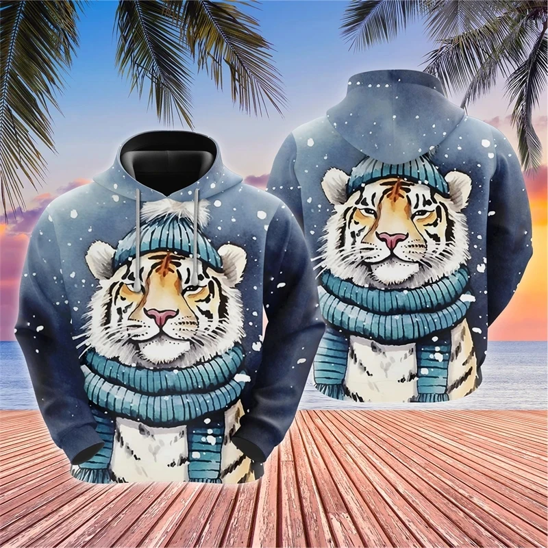 Hip Hop Trend Streetwear Funny 3D Tiger Pattern Men's Hoodies Fashion Oversized Pullover Autumn Winter Casual Sweatshirts Tops