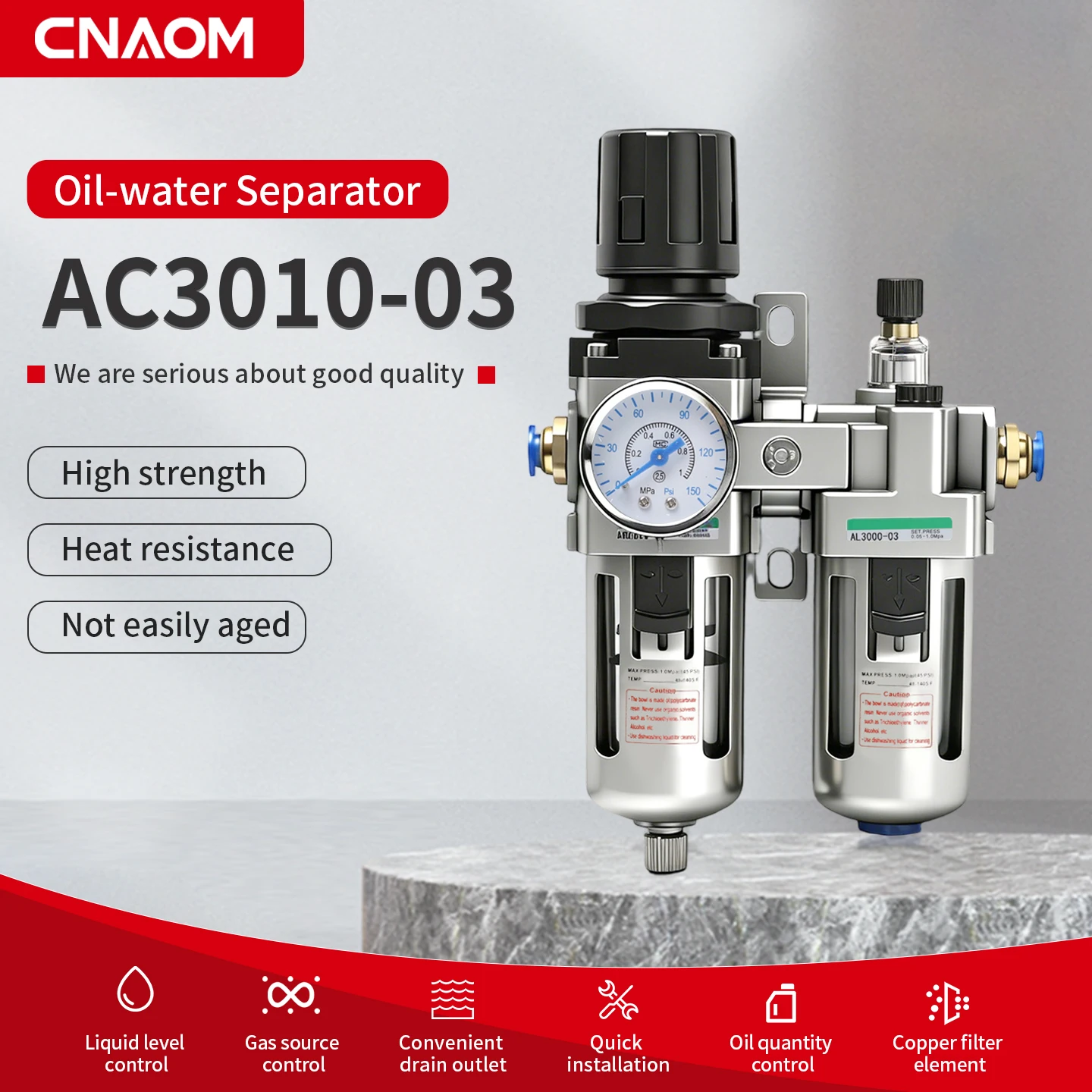 

Блок подготовки воздуха AC3010-03 с фильтром и регулятором давления, с автоматическим дренажем, для промышленного контроля давления, высокое качество