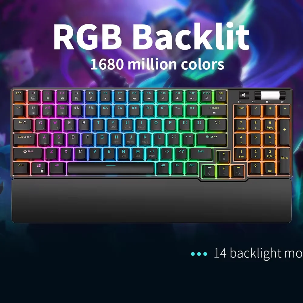 RK ROYAL KLUDGE RK96 RGB Tri-Mode BT5.0/2.4G/USB-C Hot-Swappable Mechanical Keyboard 96 Keys Bluetooth Wireless Gaming Keyboard