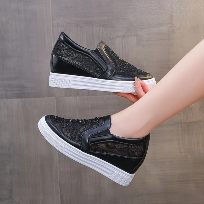 2026 Summer New Women Breathable Hollow Out Mesh Slip On Hidden Wedge Heel Casual Shoes Lightweight Versatile Ladies Elevator - view 4