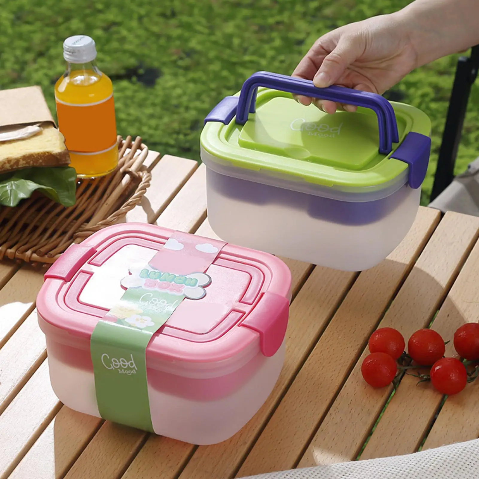 

Детские контейнеры для обеда, коробка для закусок, 4-компонентный лоток с крышкой, многоразовое хранилище для еды для контроля порций, работы, пикника