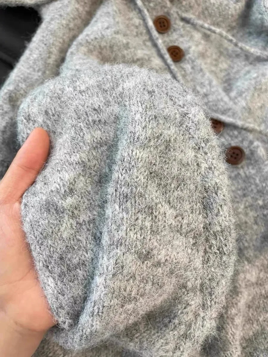 سترة كارديجان نسائية كبيرة الحجم بغطاء للرأس، مفتوحة من الأمام، للخريف والشتاء، بأسلوب كوري كسول، محبوكة، طويلة