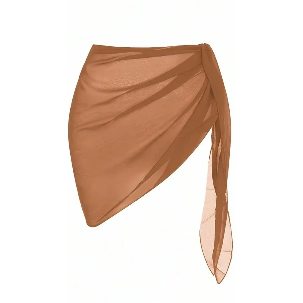 

Sexy Solid Color Women Beach Skirt Sheer Short Swimming Skirt Strap Design Bikini Skirt Summer Vacation