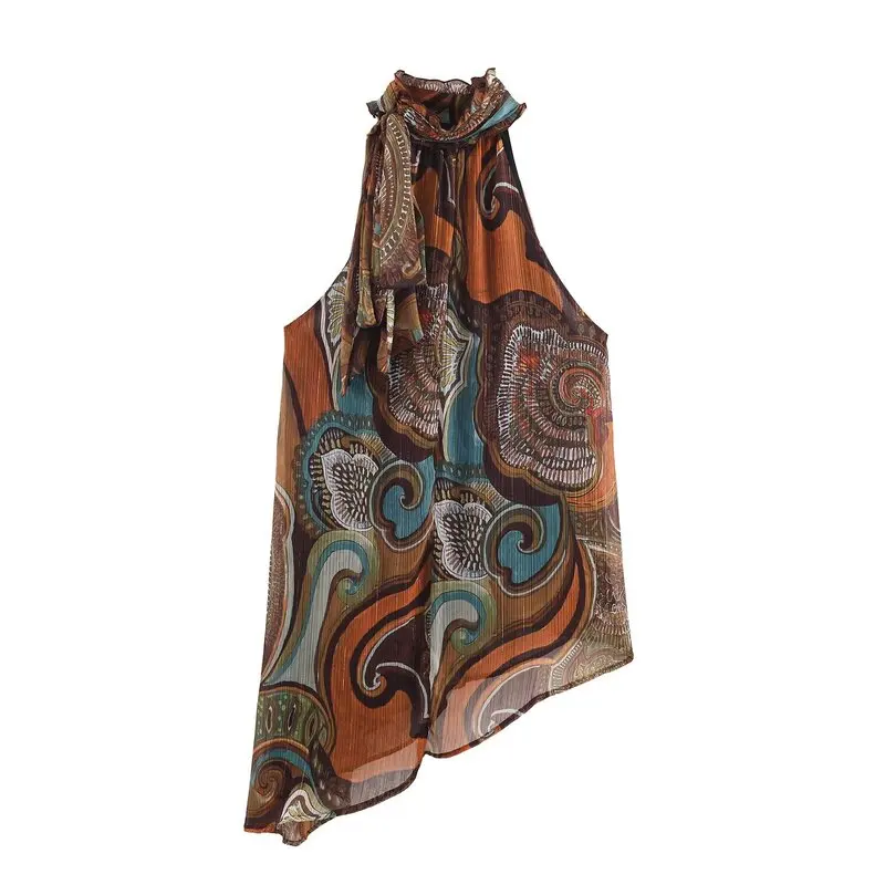 Asymmetric Metal Color Print Women's Top 2025 Winter New Arrival Versatile Loose Fit Abstract Pattern European Style