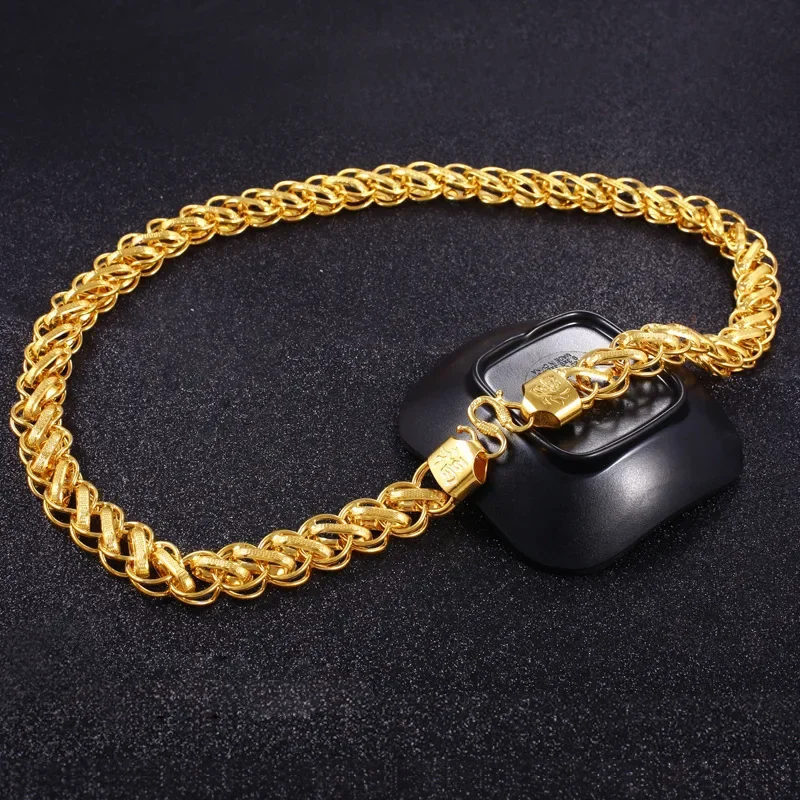 Luxury Gold Color Necklace for Men 8m10m12m Thicken Gold Necklace Boyfriend Chritmas Man Anniversary Jewelry Gifts