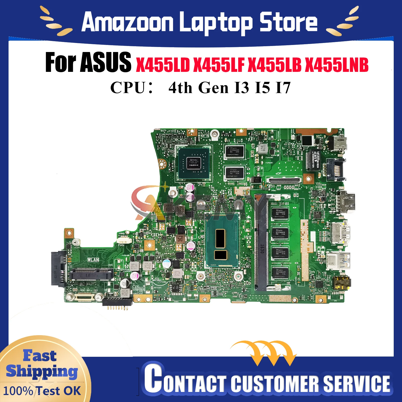 

X455LD Материнская плата для ноутбука ASUS X455LF K455L X455LD A455L X455LNB X455LB X455L W419L X455LJ W491L Материнская плата с процессором I3 I5 I7
