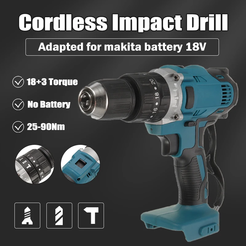 

18V 13mm Electric Cordless Impact Drill 3 in 1 Rechargable Electric Screwdriver Drill For Makita Battery Electric Tools Hot