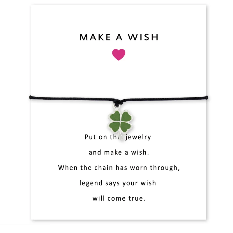 โคลเวอร์สี่แฉกโชคดีโชคลาภแชมร็อกโลมาปรับกำไลข้อมือสวยๆได้เครื่องประดับทำมือผู้หญิงผู้ชายคนรัก hadiah persahabatan