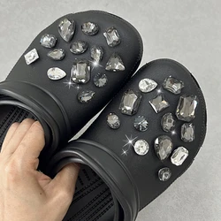 26PCS Fashion Shoe Charms Set Accessories for Sandals Shoe Buckle High Quality Black Crystal Rhinestone DIY Shoes Decorations