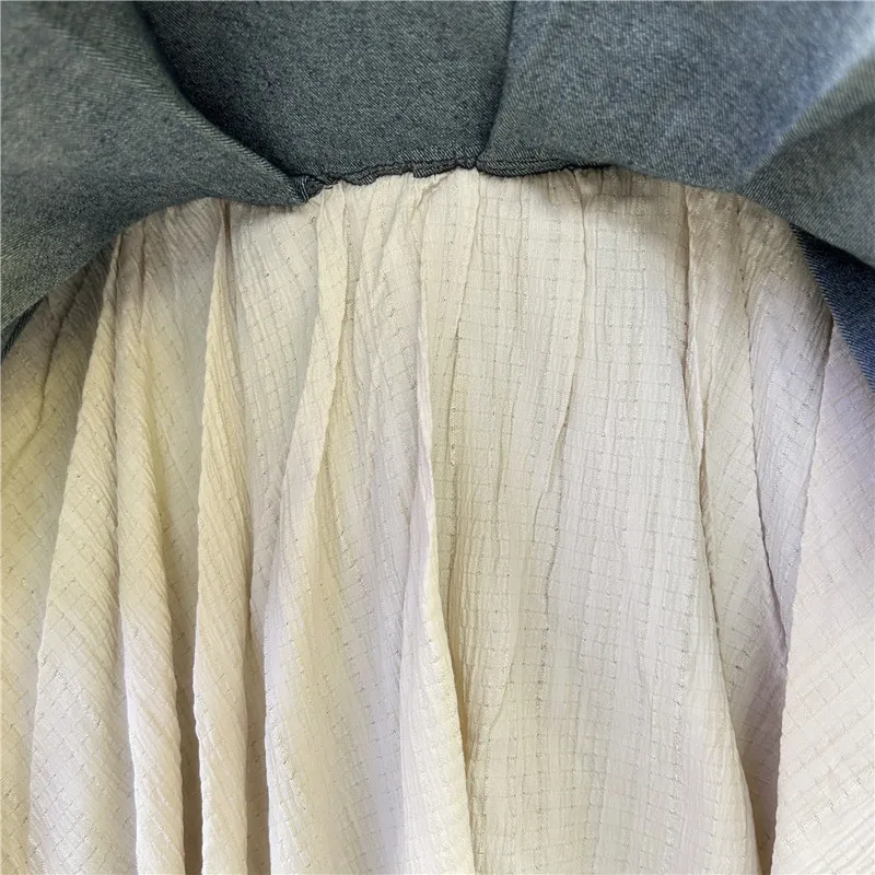 レトロパッチワークデニムプリーツスカート女性、夏新着エレガントでセクシーなファッションハイウエストスリムショートスカート女性