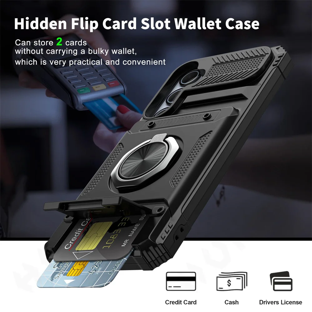 Case For Samsung Galaxy S24 S23 Ultra Plus FE A55 A35 A15 5G Magnetic Rotated Ring Kickstand Heavy Drop Protection Wallet Cover