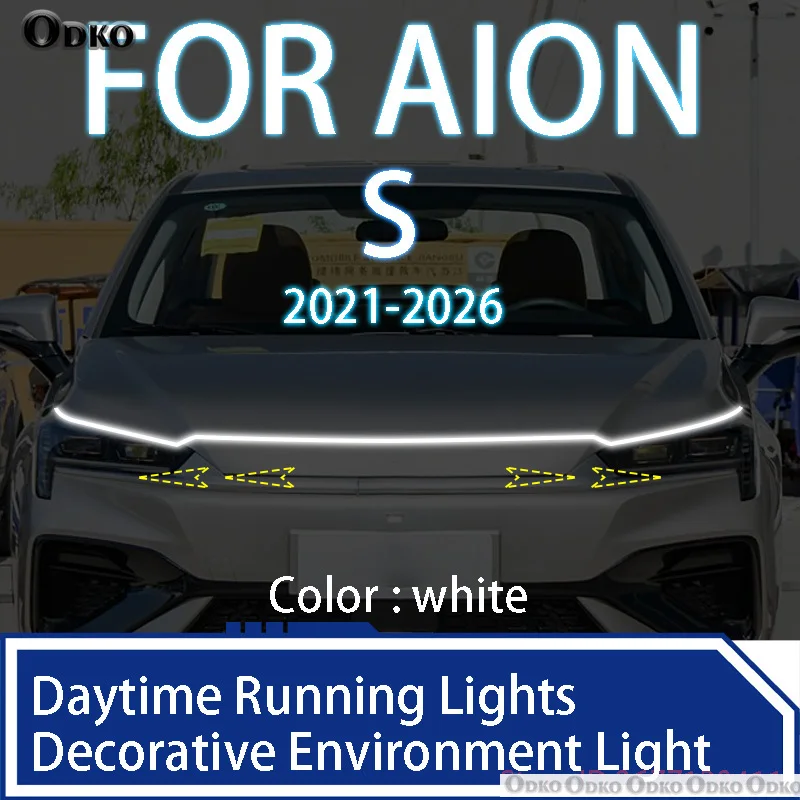 

Для AION S 2021-2026 Новое обновление светодиодных дневных ходовых огней, сканирование запуска капота автомобиля, направляющая DRL, декоративная лампа окружающего света 12 В