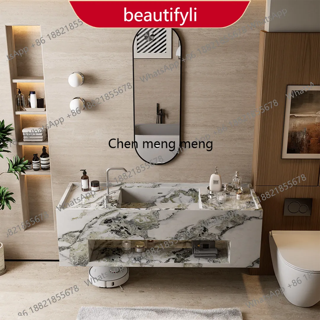 

a55 Cold jadeite rock slab integrated basin designer hanging rock slab bathroom cabinet combination washstand