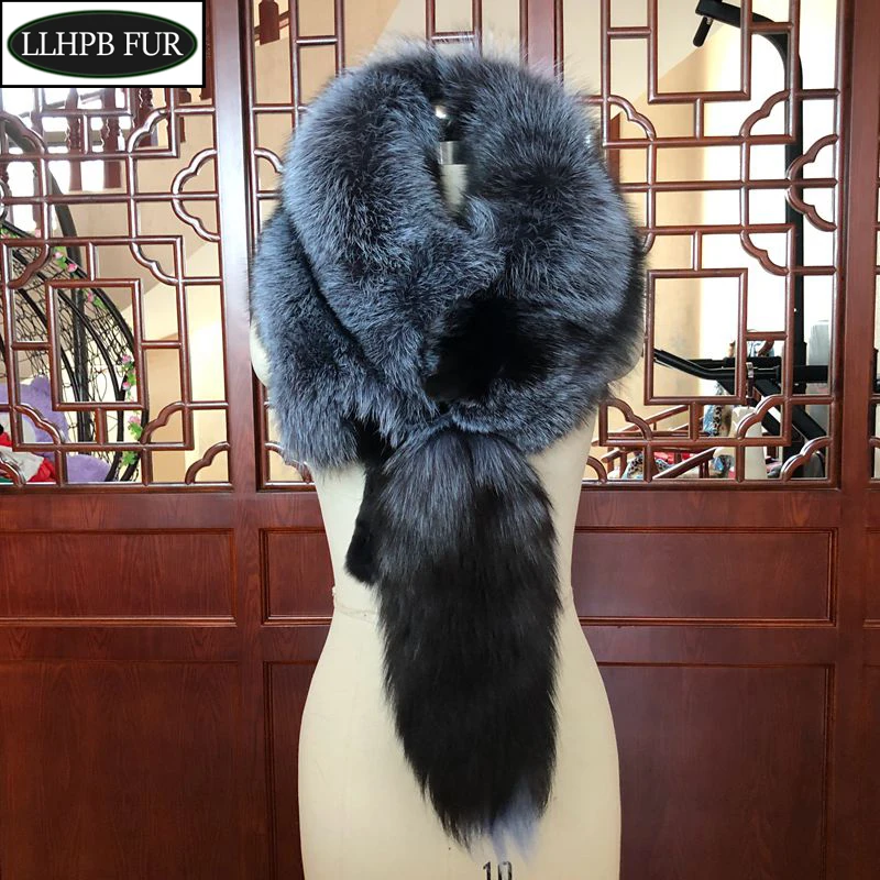 Winter Warm Large Real Fox Fur Collar Natural Fur Coat Scarves Luxury Women Men Jackets Hood Shawl Decor Female Neck Scarf Wraps