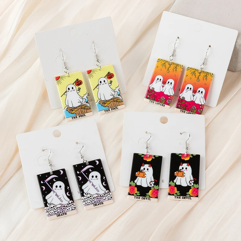 1Pair Halloween Ghost Charms Drop Earring Acrylic Sun Moon And Star Divination Card Fashion Jewelry Gift