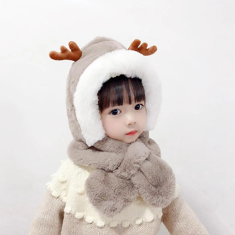 

Children Beanies Hats Cute Soft Baby Scarf Cap for Winter Kids Girls Bear Cap Warm Thicker Cap Neck Ears Protected Boys Hat