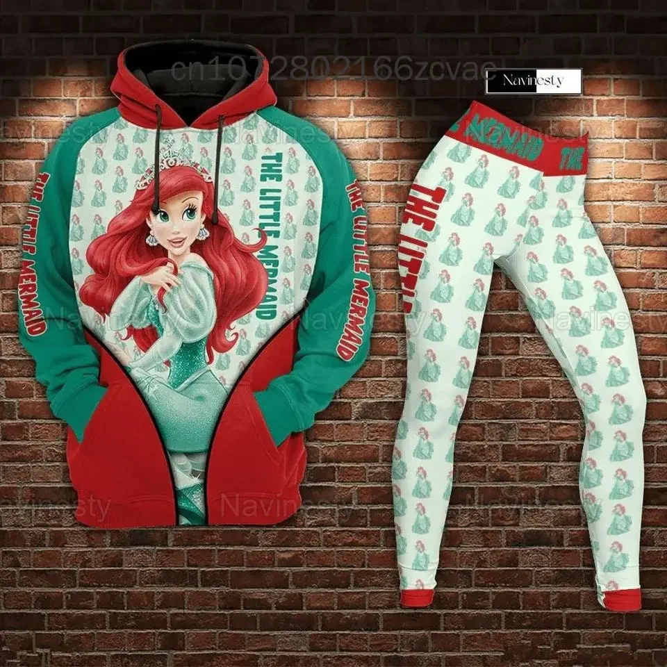 

New Disney Ariel Princess 3D Women's Hoodie Suit Princess Ariel Yoga Pants Sweatpants Fashion Sports Suit