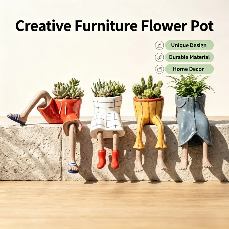 Resin Sitting Legs-Shaped Flowerpots Cute Skirt Pants Cantilevered Plant Pots Unique Creative Leggy Planter for Plant Lovers