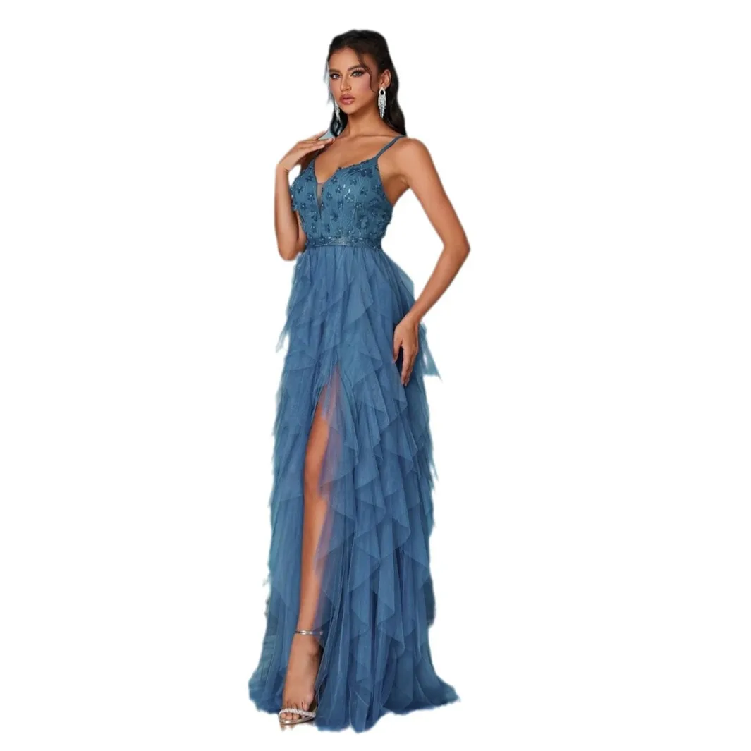 MsChuh Blue Classic A-Line Evening Dresses Sweetheart Women Spaghetti Straps Birthday Party Prom Gowns Customized Formal Dress