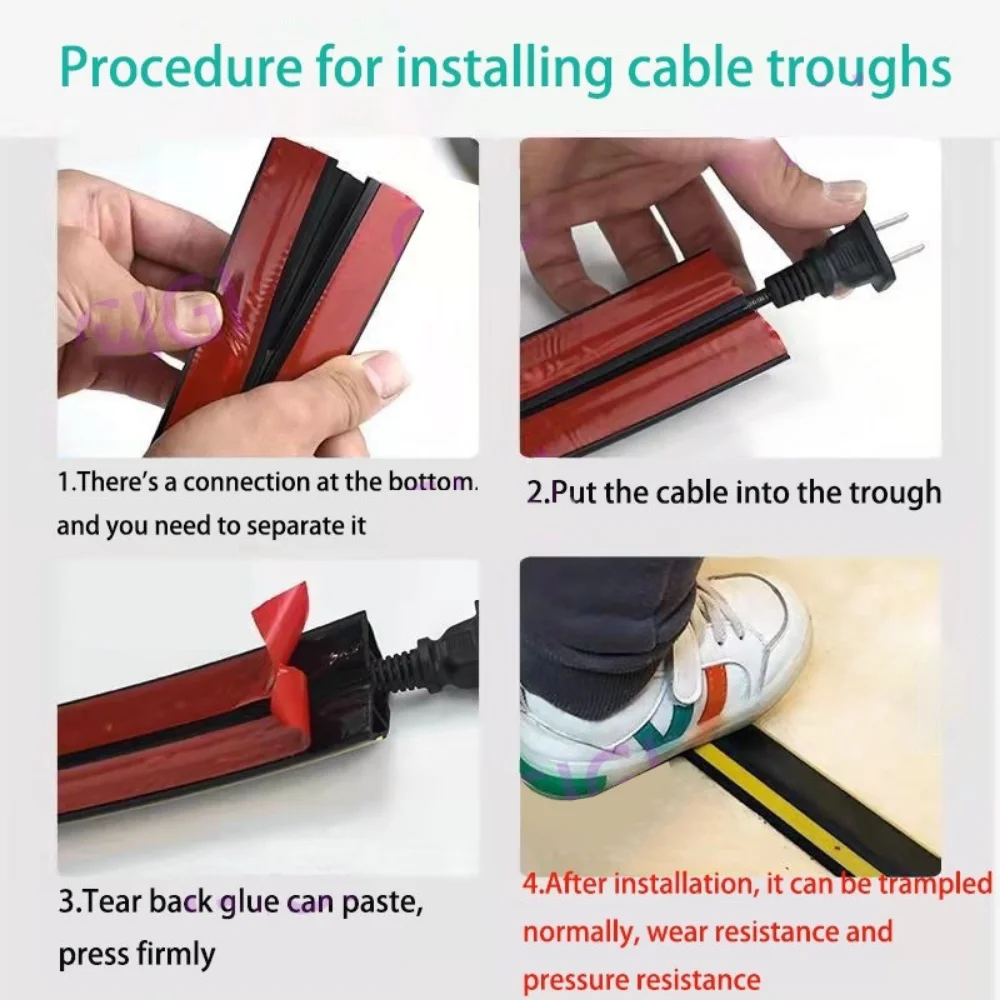 Soft PVC Floor Cable Cover Wire Protector Fixed Self Adhesive Anti Extrusion Cord Power Cable Sleeves Hide Covers Wire Organizer