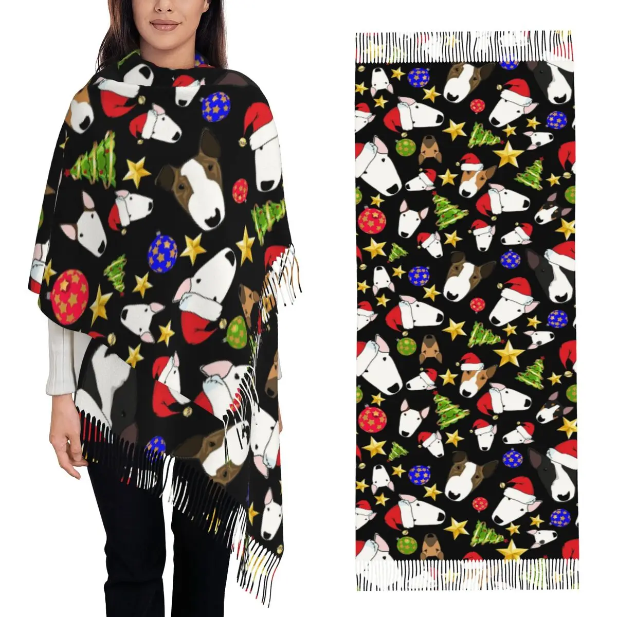 

English Bull Terrier Dog Animal Pet Scarf Tassel Scarves for Women Soft Warm Shawls and Wraps Large Fall Winter Shawl Wrap