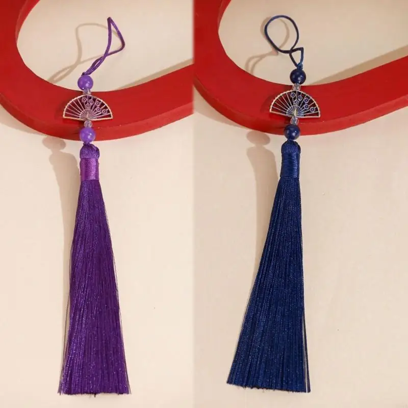 E56A Traditional Han Fu Tassels Pendant With Auspicious Fan Designs for Cultural Enthusiasts and Fashion Seekers Use