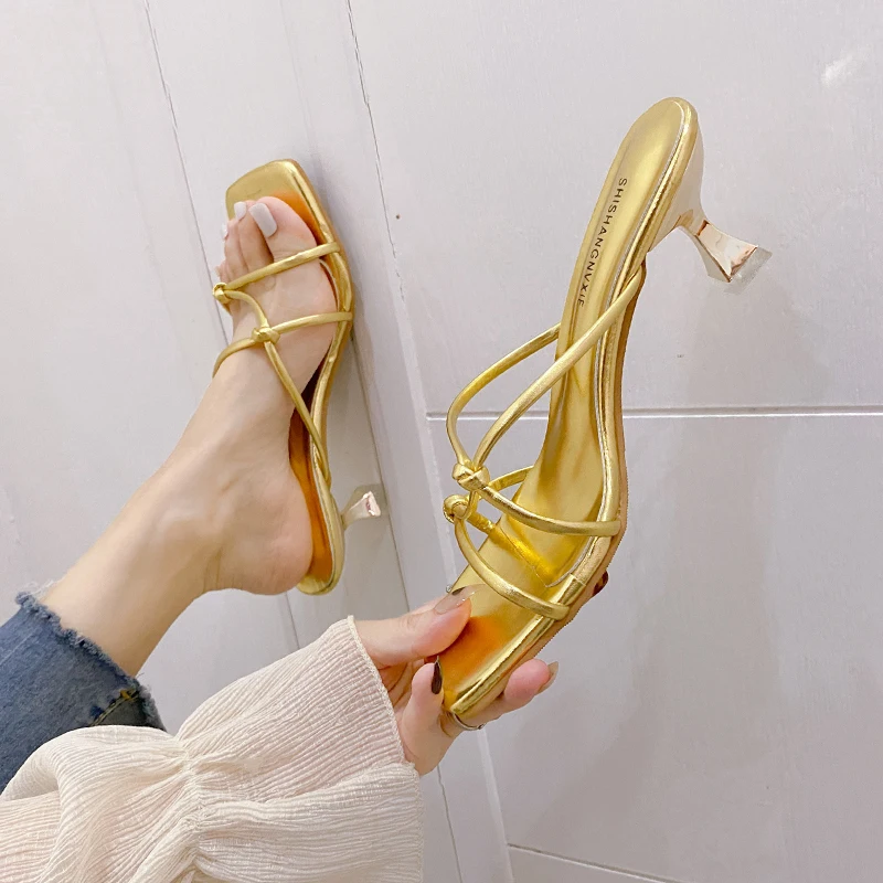 Summer New High Sandals High Heels Pointed Toe Shoes Solid Color Women Trendy Elegant Woman Sandals Fashion Party Shoes