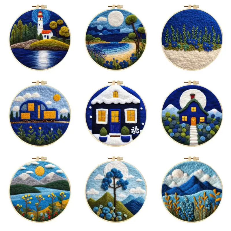 

Lighthouse Needle Felt Starter Kits For Adults Diy Wool Felting Painting Beginners Kit Embroidery Frame Wool Needlework Crafts