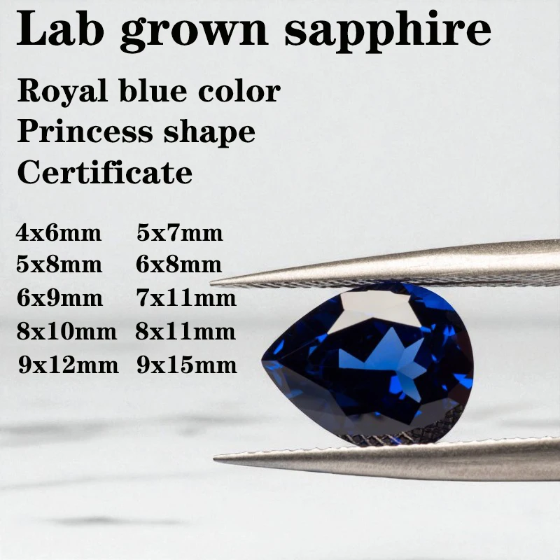 

Сапфир грушевидной формы, королевский синий цвет VVS1, выращенный в лаборатории драгоценный камень, кольцо «сделай сам», ожерелье, серьги, основные материалы, сертификат, оптовая продажа