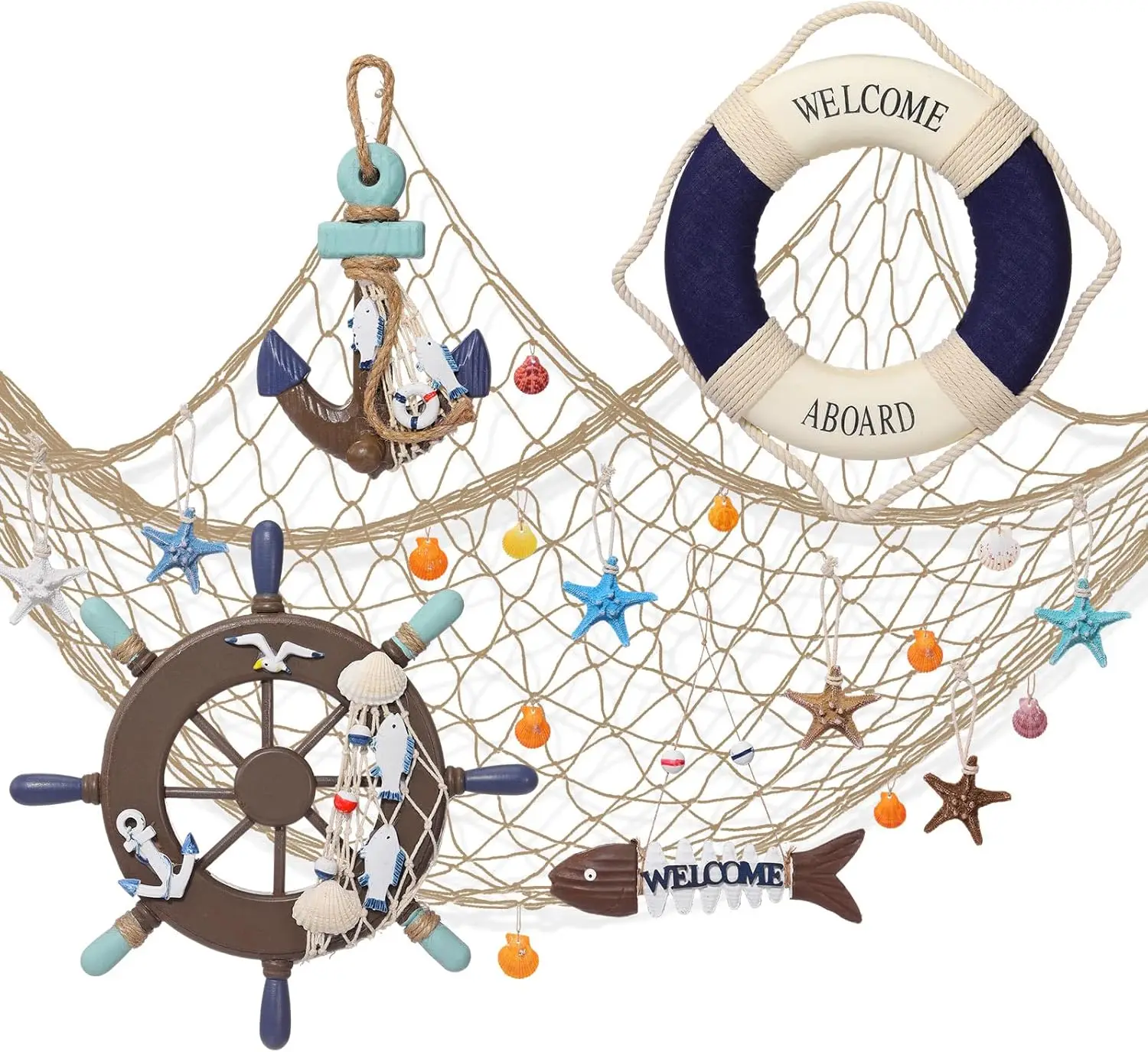 

Набор из 11 предметов деревянного морского декора для стен с рыболовной сетью, штурвалом, якорем и морской звездой для средиземноморской пляжной вечеринки (коричневый)