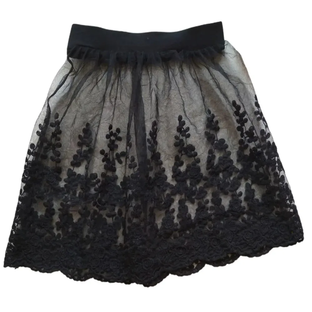 

Fashion Elastic Women Skirt Extender Flower Embroidery High Waist Lace Gauze Skirt Bohemian Lace Trim Fart Curtain Summer