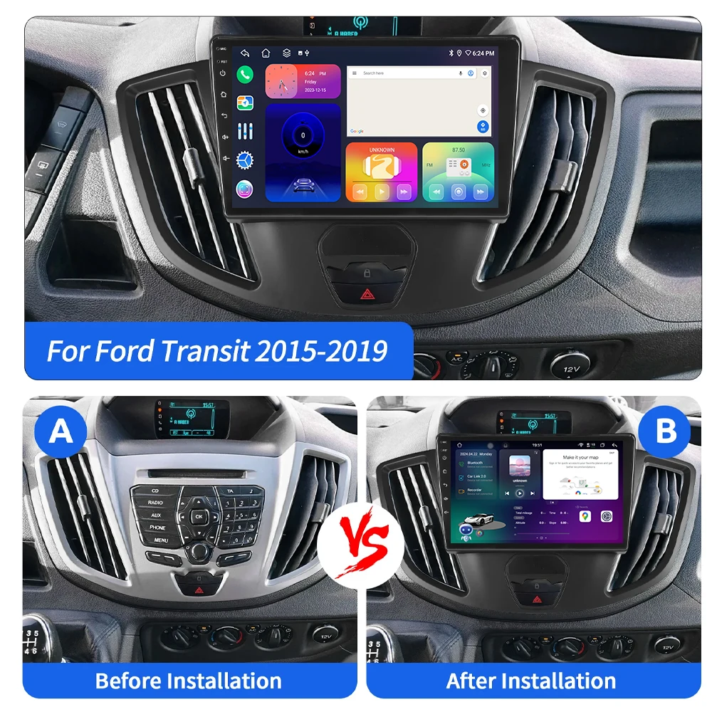 Wireless Carplay For Ford Transit 2015 - 2018 Android 16 Car Radio Multimedia Player GPS Navigation Bluetooth 4G WIFI