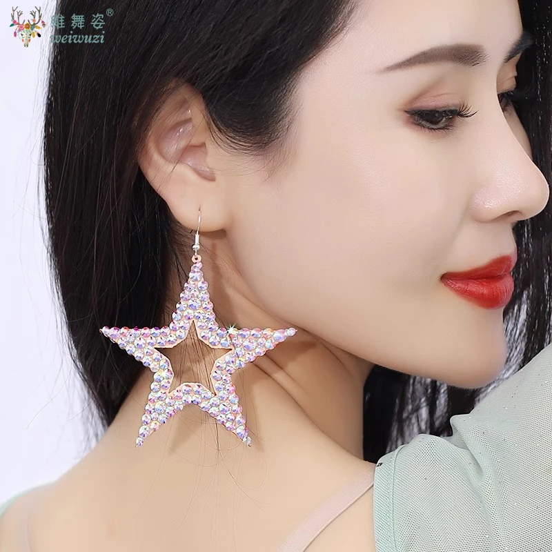 Belly Dance Rhinestone Earring Women Gypsy Jewelry Accessories Dancer Costume Dress Up Shine Rhinestone Double Sides2 Pairs/P