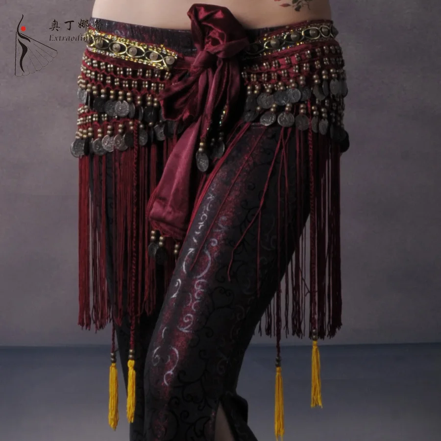 2026 US New Belly Dance Hip Scarf Coin Belt Tribal Costume Fringe Tassel Belt Copper belly dancing waist belt on sale