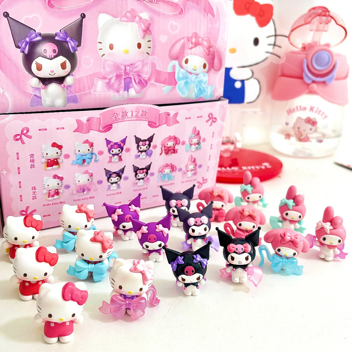 

Genuine Sanrio Love Bow Series Cute Bean Blind Box Hellokitty Kuromi My Melody Mini Ornament Decorate Trend Toy Birthday Gift