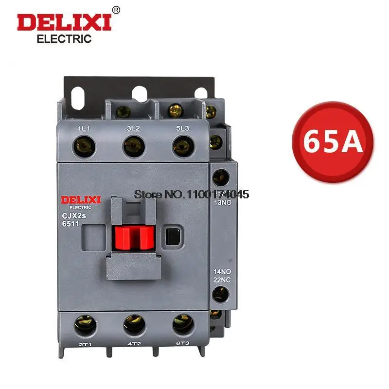 CJX2s-6511 AC Contactor DELIXI 65A 3 Poles NO NC Coil Voltage 24V 36V 110V 220V 380V 50Hz Din Rail Mounted