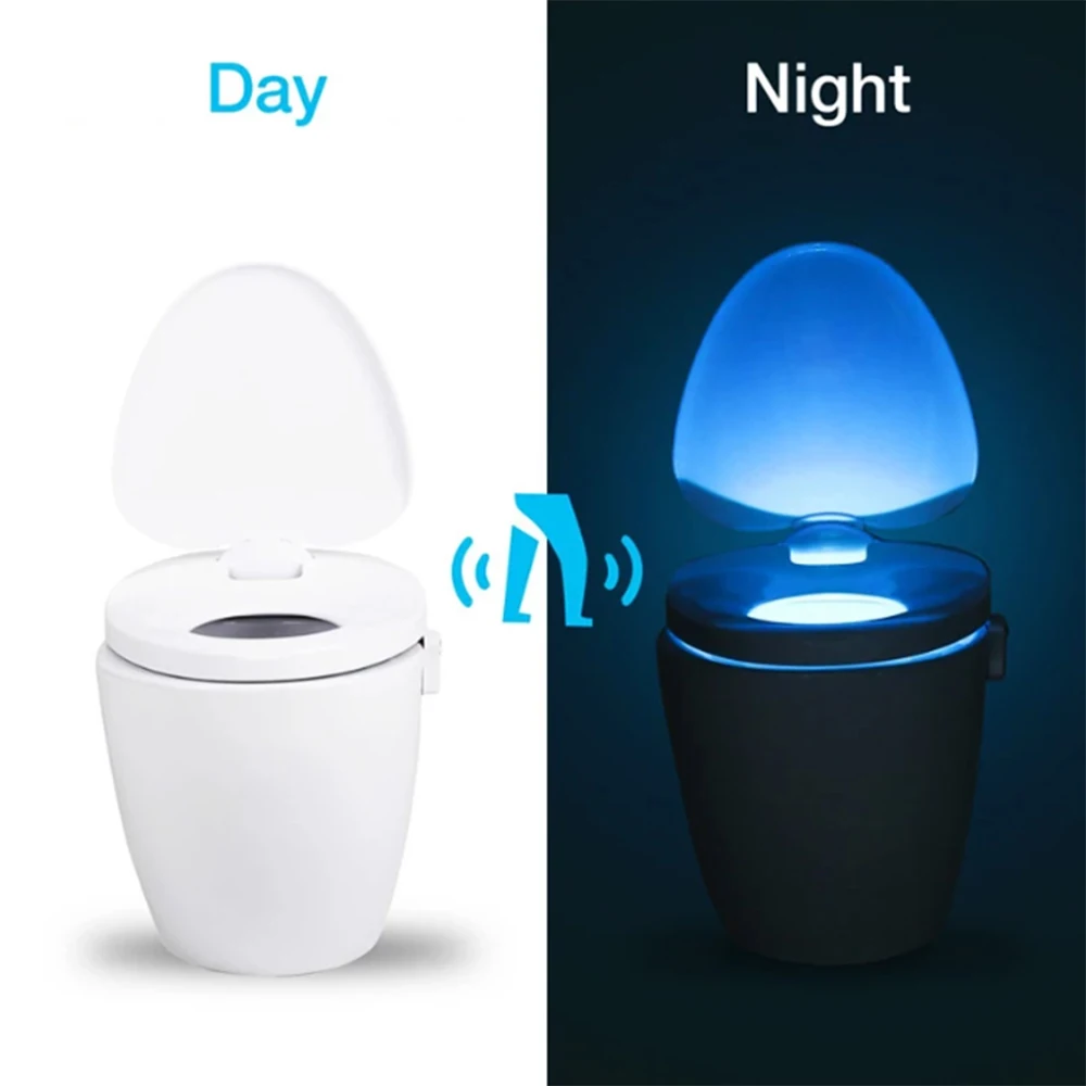 Lampu malam tempat duduk Toilet, PIR Sensor gerak lampu LED 8/16 warna tahan air kreatif warna-warni untuk pencahayaan malam WC