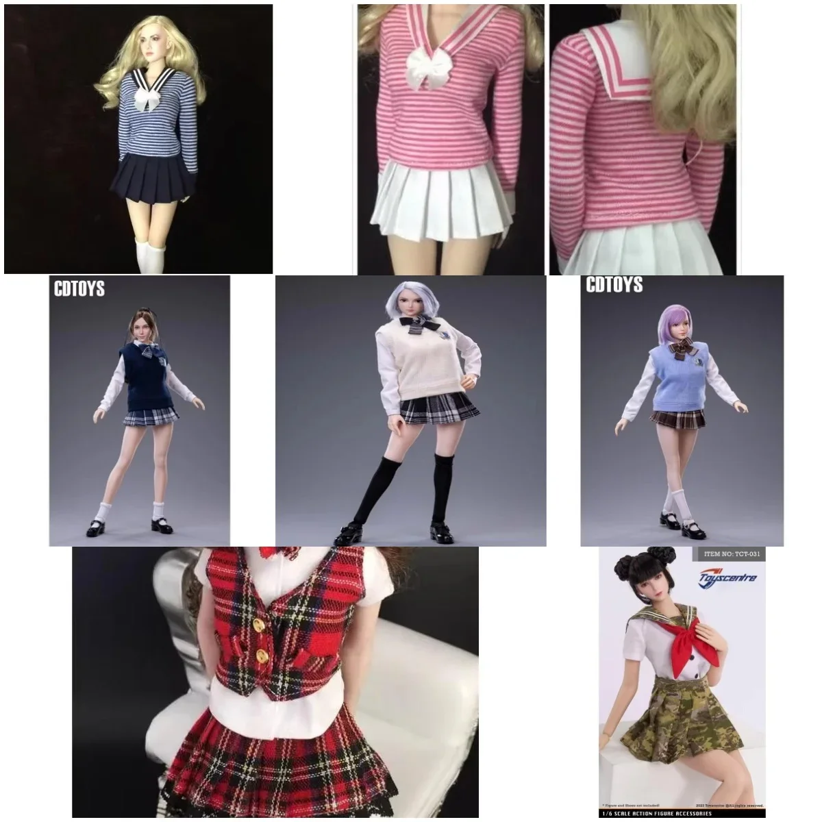 1/6 Scale Female Soldier Student Knitted Sweater Vest Pleated Skirt Doll Clothes Suit for 12in Action Toy Figures Body