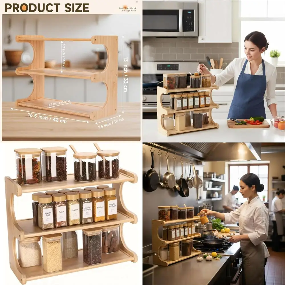 

3-х уровневая бамбуковая полка для специй — компактный кухонный органайзер для столешницы, хранения и офисного использования