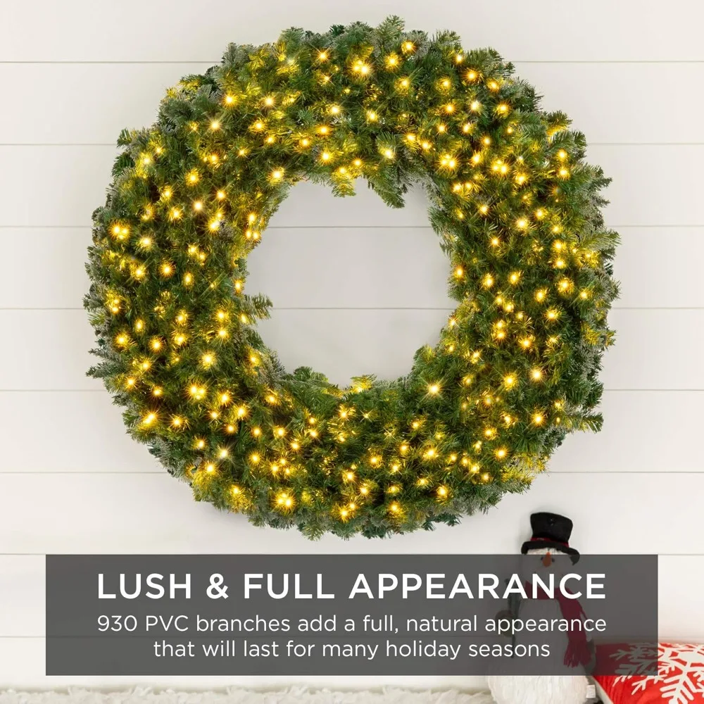 

48in Large Artificial Pre-Lit Fir Christmas Wreath Holiday Accent Decoration w/ 200 LED Lights, 714 PVC Tip Easter Party Decor