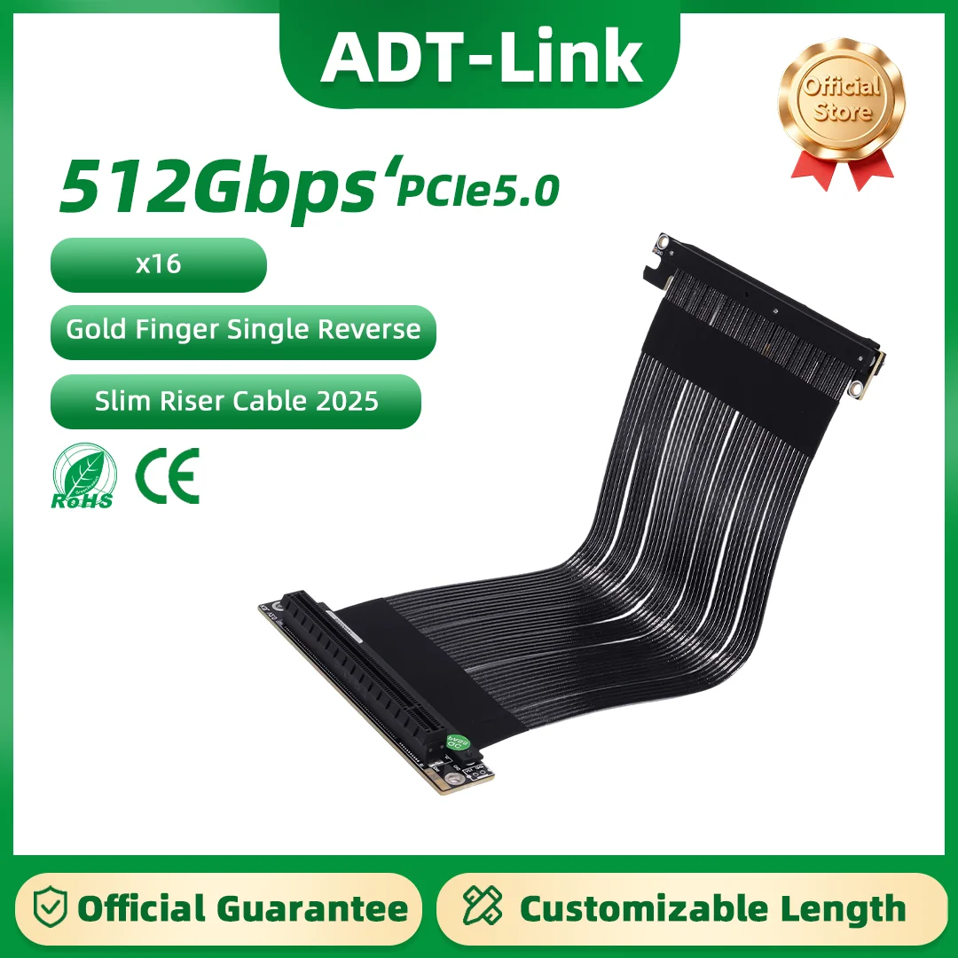 ADT-Link 512G/bps PCIe 5.0 x16 Graphics Card Extension Cable Single Double Reverse Riser Compatible with ITX A4 chassis
