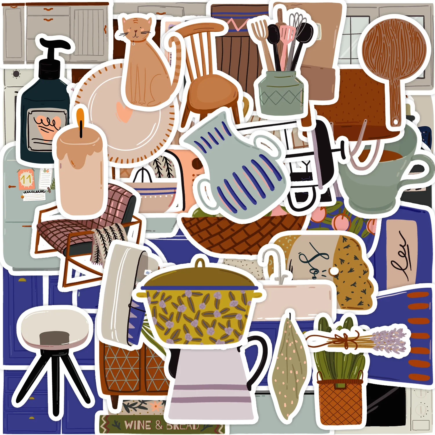 

50Pcs Living Home Series Stickers Suitcase Phone Case Water Bottle Waterproof Decoration Diy Sticker Packs