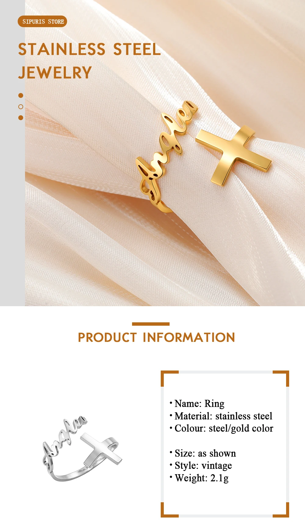 Sipuris Jesus Kreuz Personalisierter Namensring für Damen und Herren aus Edelstahl, Einzigartige Personalisierte Namensschild-Ringe, Schmuckgeschenke – Detail 5