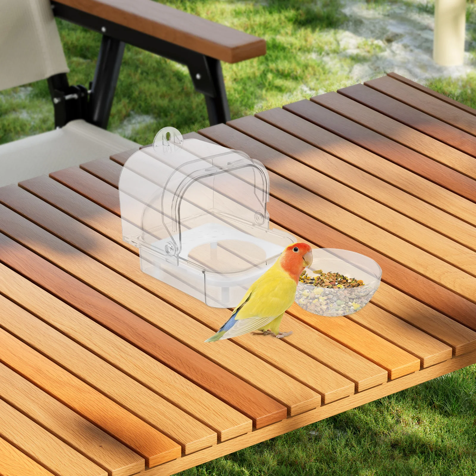 

Spill-Proof Parrot Feeder Automatic Large Capacity Bird Food Storage Container Cage Mounted Food Dispenser for Parakeets Small