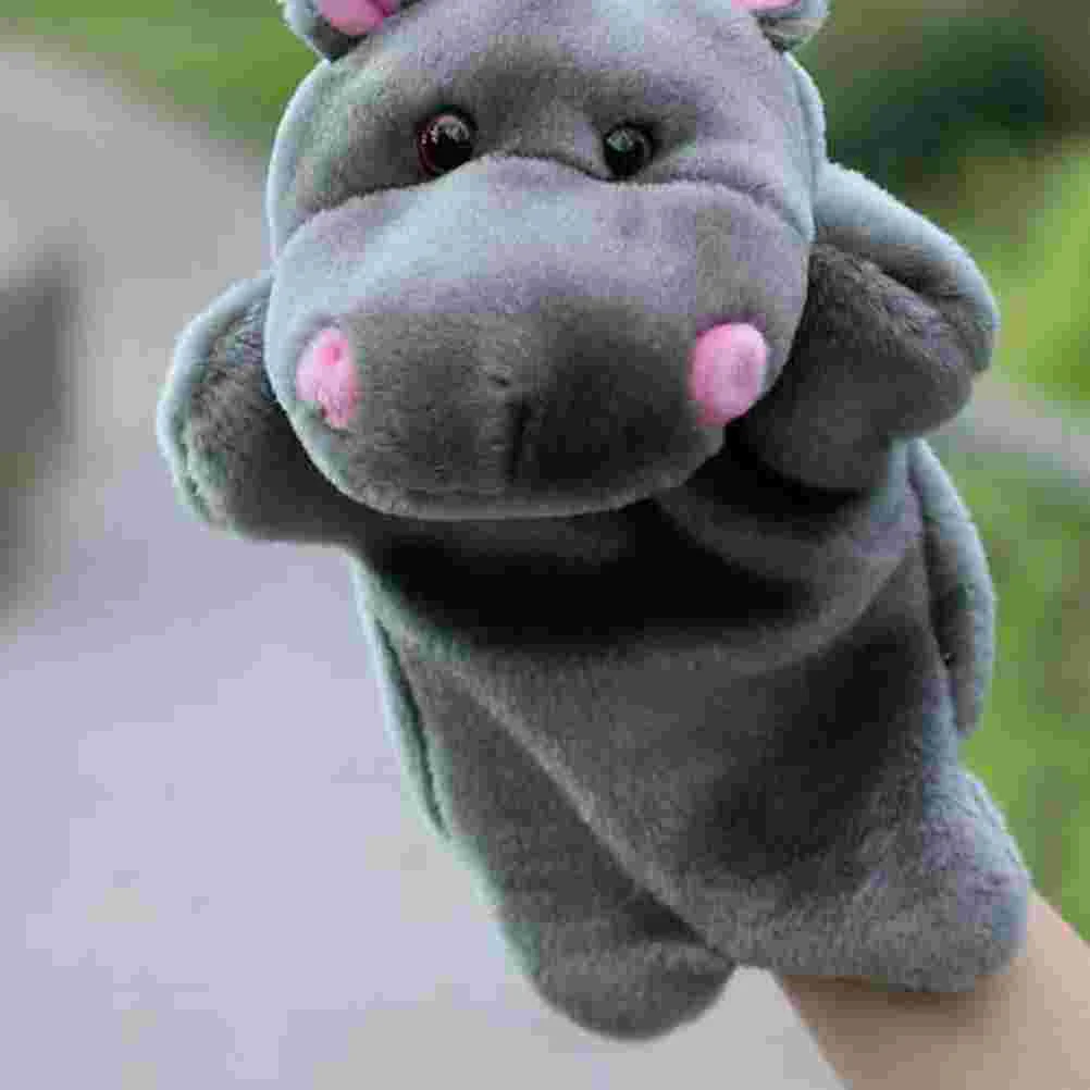 1PC Hippo Toy Plush Hand Puppet Story Telling Prop Role Play Accessory Party Favor for Parent Child (Dark Grey)